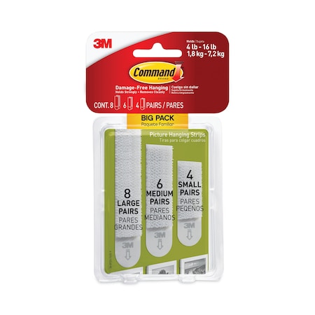 Command Picture Hanging Strips Big Pack, Removable, (4) Small, (6) Medium, (8) Large, White, 18 Pairs 17211-BPES